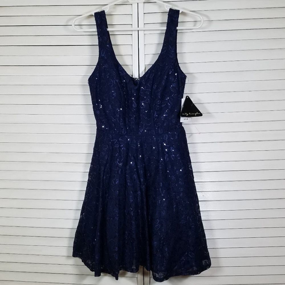 Navy Sequin & Lace Party Prom Cocktail Dress